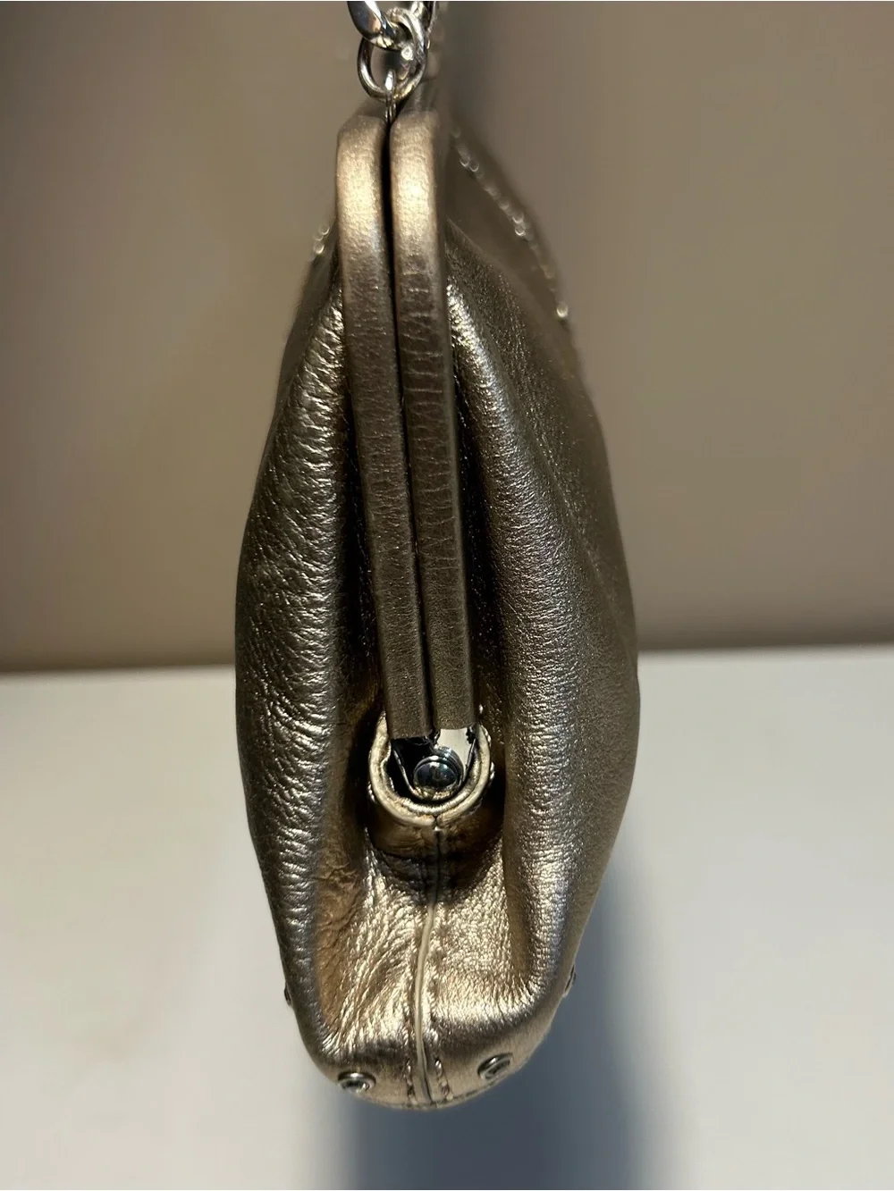 Michael Kors Y2K Gold Metallic Clutch Shoulder Bag Chain Strap Studded